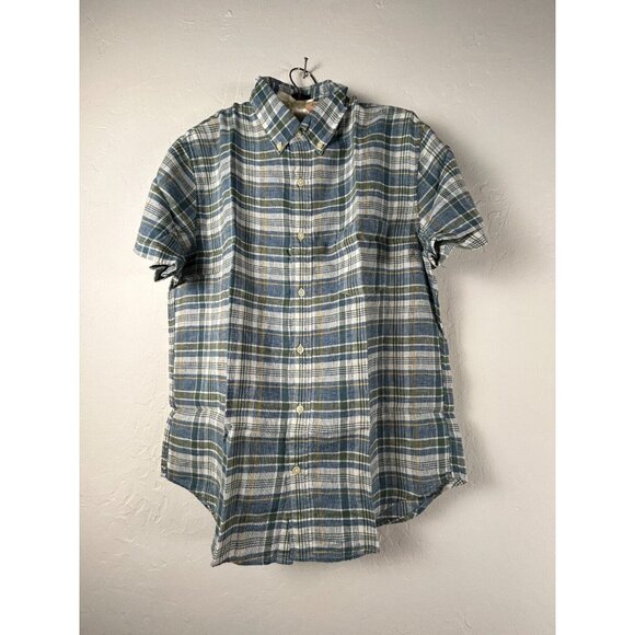 New J. Crew Men's Short-Sleeve Slim Linen-Cotton Plaid Shirt Large AL189 $59.50 - Picture 1 of 8
